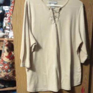 Dress Barn Beige Lace-Up Blouse